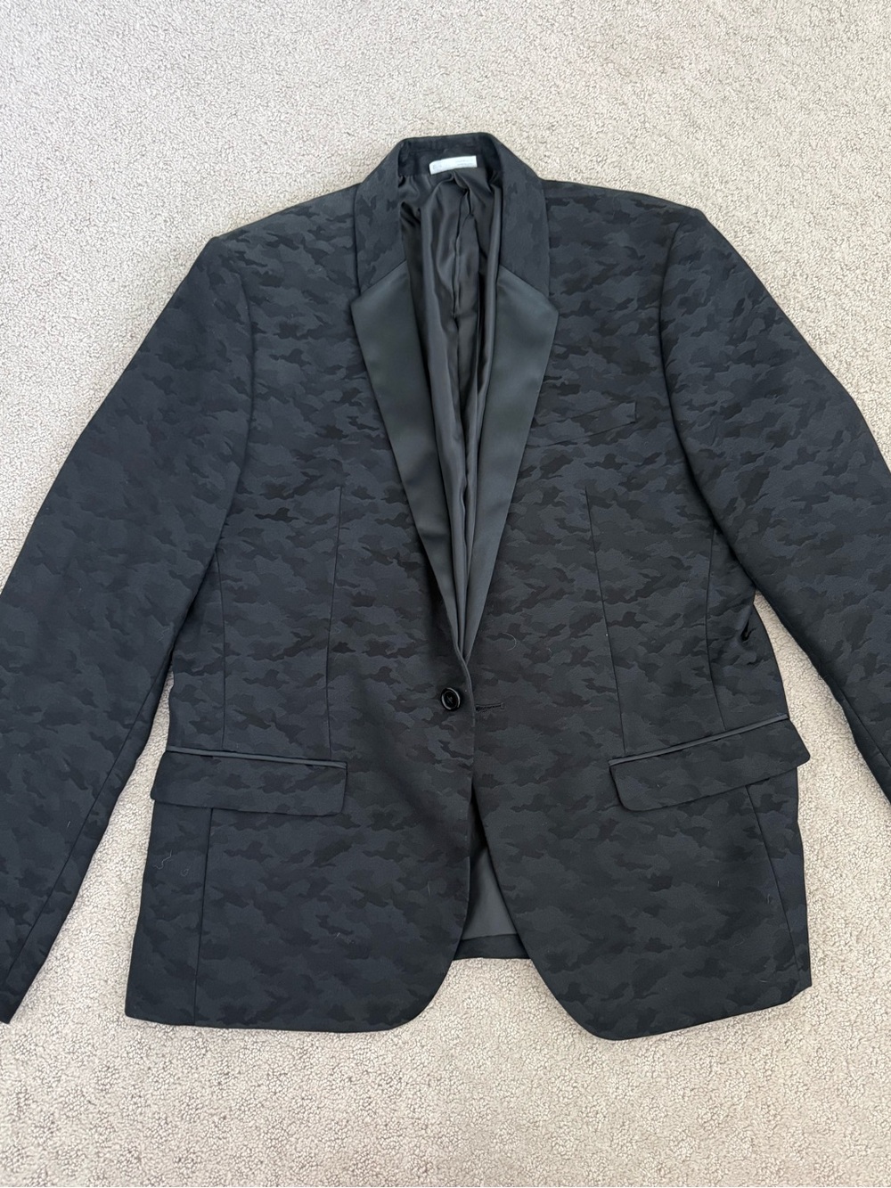 Men's Black Patterned Slim-Fit Blazer Size L